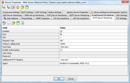 Web Server Monitor Settings